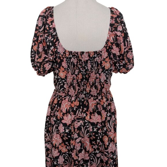 Maurices Floral Midi Dress Womens Size Medium Black Sweetheart Neck Smocked - Picture 11 of 12